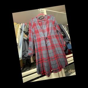 Skies Are Blue Plaid Dress Shirt Dress